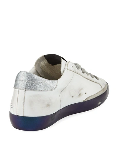 Shop Golden Goose Superstar "love Me For" Leather Low-top Sneakers With Suede Star In White/silver/navy