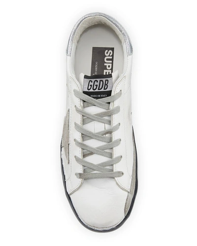 Shop Golden Goose Superstar "love Me For" Leather Low-top Sneakers With Suede Star In White/silver/navy