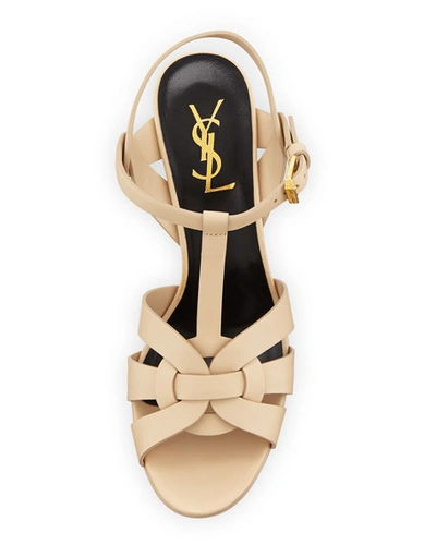 Shop Saint Laurent Tribute Leather 75mm High-heel Sandals In Poudre