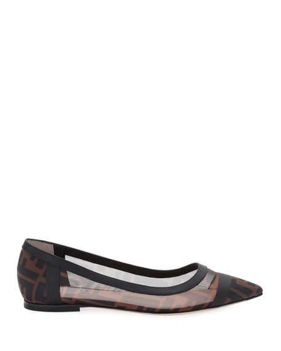 Shop Fendi Ff Mesh Skimmer Flats In Tabacco Moro+nero