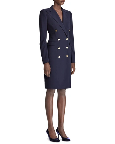 Shop Ralph Lauren Wellesley Double-breasted Wool Coat Dress In Navy