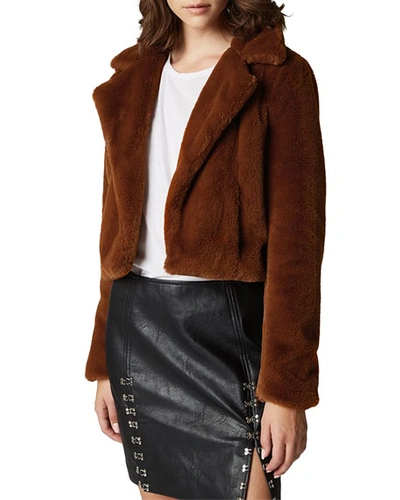 Shop Blanknyc Cropped Faux-fur Open-front Jacket In Milk Chocolate