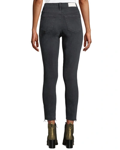 Shop Re/done High-rise Skinny Frayed Ankle Jeans In Black