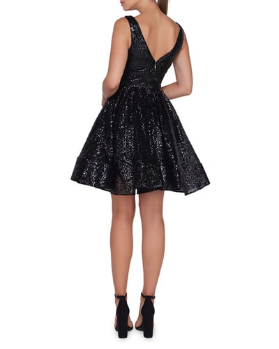 Shop Ieena For Mac Duggal Sleeveless V-neck Fit-and-flare Dress W/ Dramatic Skirt In Black