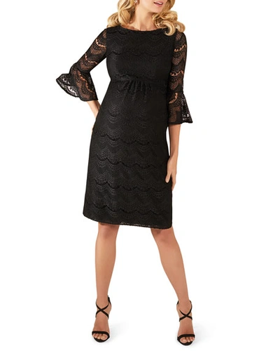 Shop Tiffany Rose Maternity Jane Fluted-sleeve Lace Cocktail Dress In Black