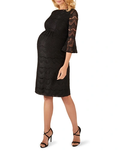 Shop Tiffany Rose Maternity Jane Fluted-sleeve Lace Cocktail Dress In Black