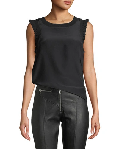 Shop Cinq À Sept Tous Les Jours Lenore Crewneck Sleeveless Silk Top In Black