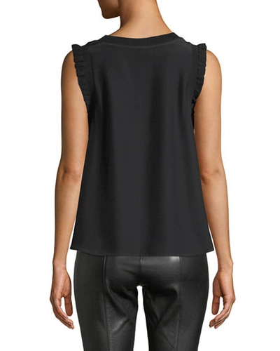 Cinq À Sept Tous Les Jours Lenore Crewneck Sleeveless Silk Top In Black