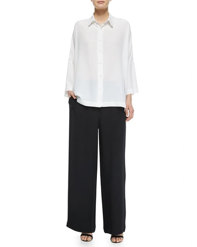 Shop Eskandar Flare Wide-leg Silk Trousers In Black