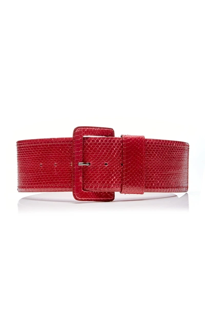 Shop Carolina Herrera Wide Snake Waist Belt In Red