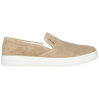 Prada Women's Suede Slip On Sneakers In Beige | ModeSens