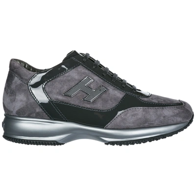Shop Hogan Women's Shoes Suede Trainers Sneakers Interactive In Grey