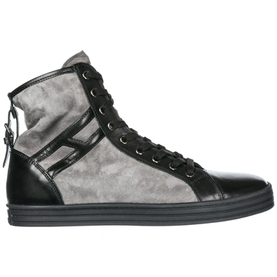 Shop Hogan Rebel Women's Shoes High Top Suede Trainers Sneakers R141 In Grey
