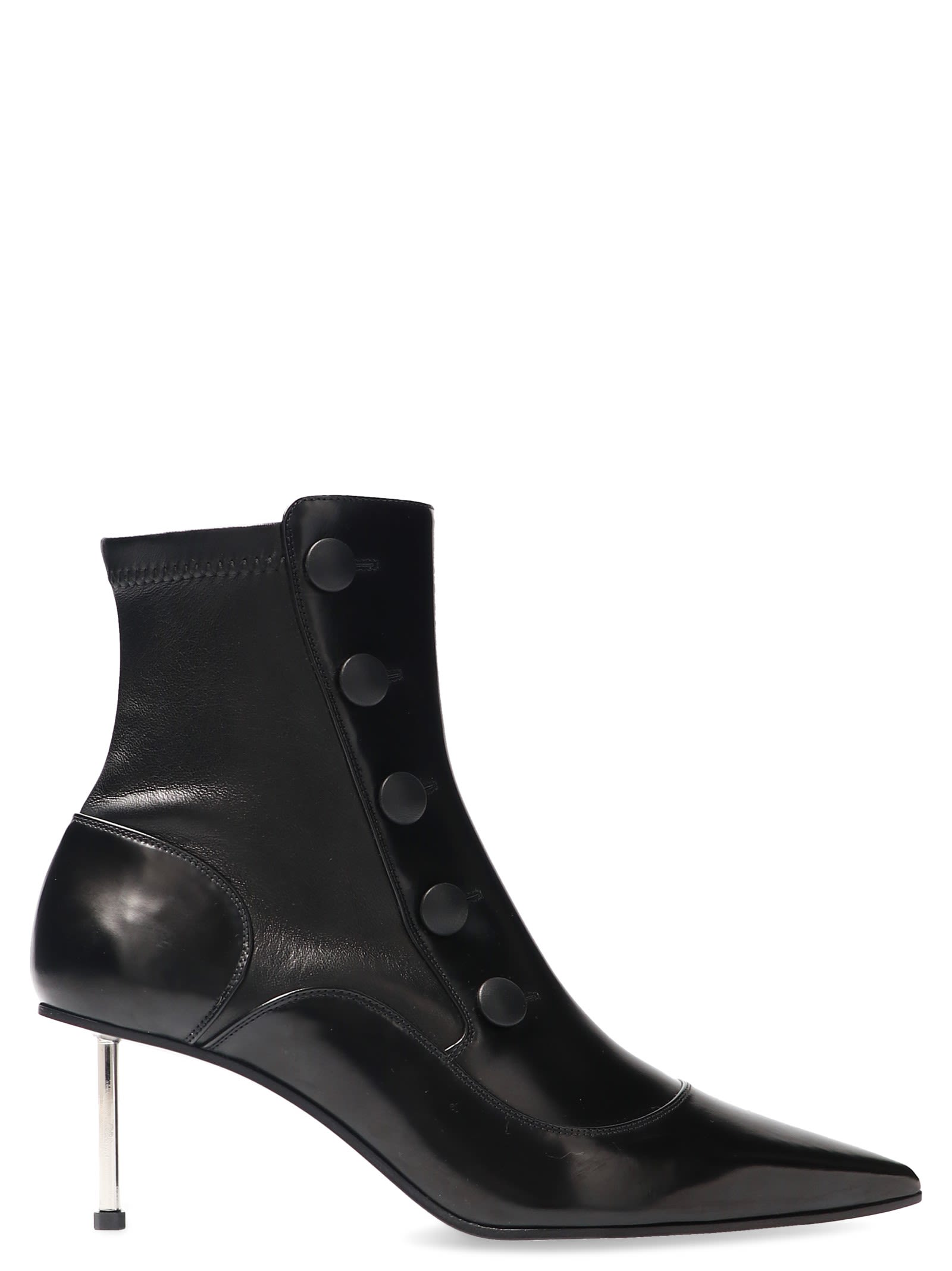 Black Leather Medium Heel Boot 