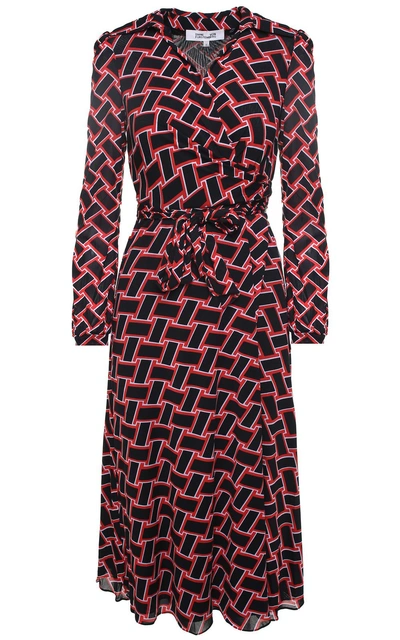 Shop Diane Von Furstenberg Phoenix Vintage Weave-print Mesh Wrap Dress In Nero