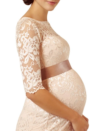 Shop Tiffany Rose Maternity Amelia Scalloped Lace Dress With Satin Sash In Blush