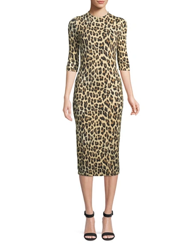Shop Alice And Olivia Delora Fitted Leopard Mock-neck Dress