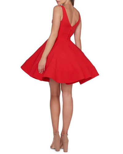 Shop Ieena For Mac Duggal Sleeveless V-neck Fit-and-flare Dress W/ Dramatic Skirt In Red