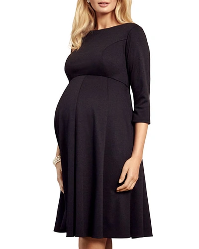 Shop Tiffany Rose Maternity Sienna 3/4-sleeve Ponte Roma Jersey Dress In Black
