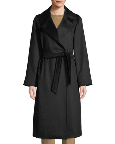 Max Mara Manuela Icon Camel Hair Belted Wrap Coat In Black