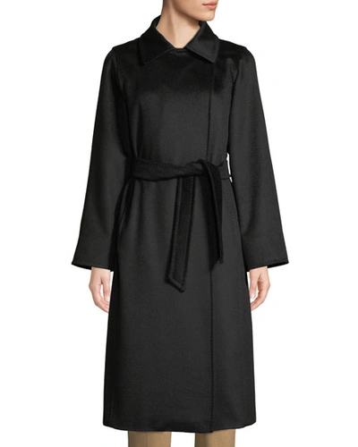 Max Mara Manuela Icon Camel Hair Belted Wrap Coat In Black