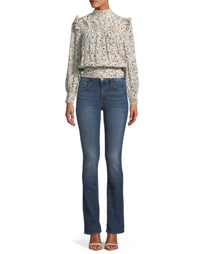 Shop Frame Le Mini Boot-cut Skinny Jeans In Blendon