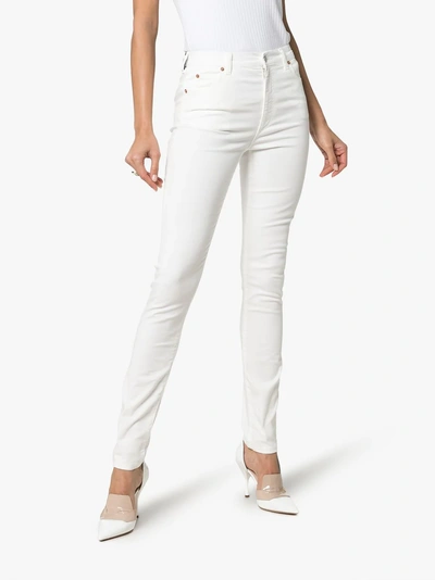 Shop Gucci High Waist Logo Patch Skinny Jeans In 9200 White