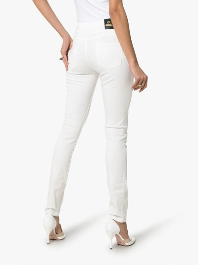 Shop Gucci High Waist Logo Patch Skinny Jeans In 9200 White