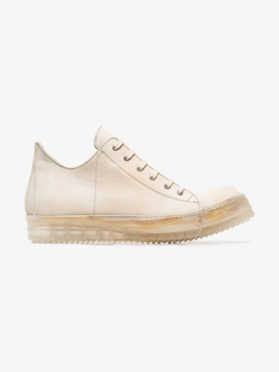 Shop Rick Owens Off-white Low-top Leather Sneakers In Milk/clear