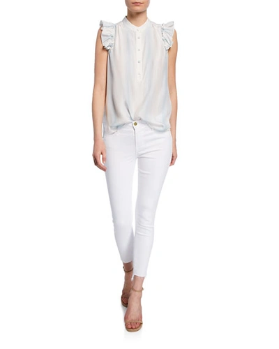 Shop Frame Le Skinny De Jeanne Mid-rise Raw Stagger-hem Jeans In Blanc