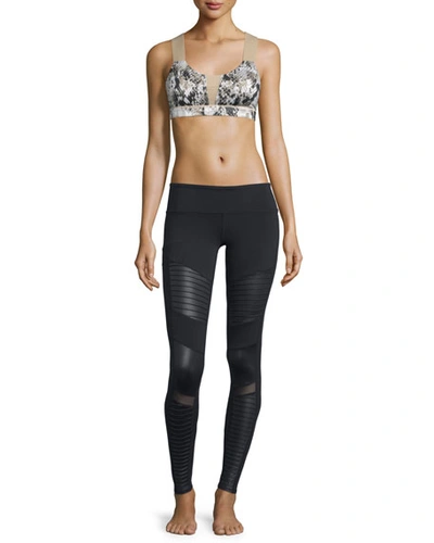 Shop Alo Yoga Moto Full-length Sport Leggings, Black In Black/blk Glossy