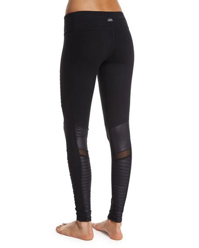 Shop Alo Yoga Moto Full-length Sport Leggings, Black In Black/blk Glossy