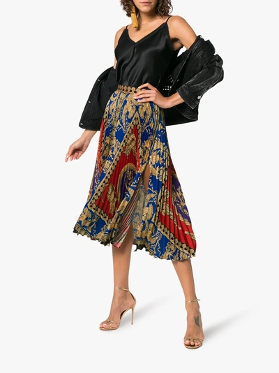 Shop Versace Silk High Waist Pleat Print Skirt In Multicolour