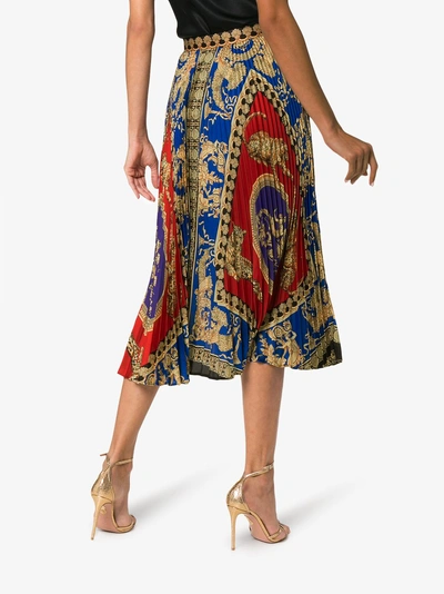 Shop Versace Silk High Waist Pleat Print Skirt In Multicolour