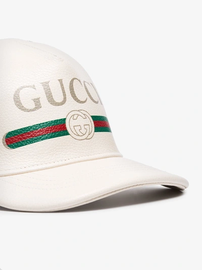 Shop Gucci Print Leather Baseball Hat In Neutrals