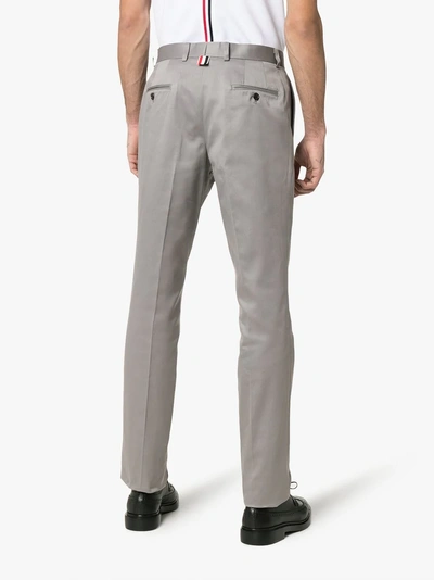 Shop Thom Browne Grey Logo Patch Cotton Chino Trousers In 035 Grey