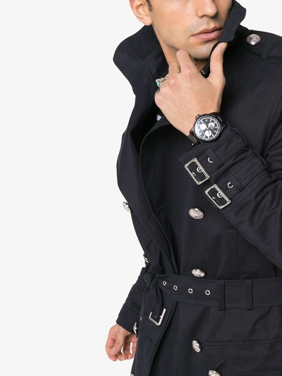 Shop Balmain Buckled Short Trench Coat In 6ub Blue