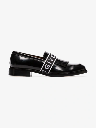 Shop Givenchy Black Cruz Logo Strap Leather Penny Loafers In 001 Black