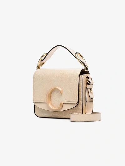 Shop Chloé White C Ring Small Leather Shoulder Bag In Beige
