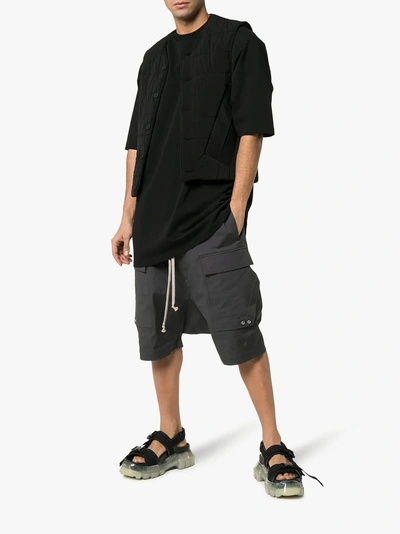 Shop Rick Owens Black Tractor Leather And Canvas Sandals