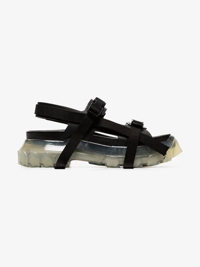 Shop Rick Owens Black Tractor Leather And Canvas Sandals