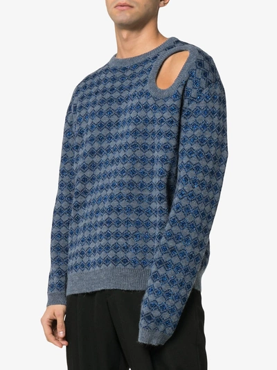 Shop Raf Simons Hole Detail Knitted Jumper In 102 - Blue