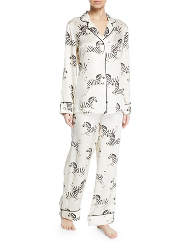 Shop Olivia Von Halle Lila Zebedee Zebras Classic Pajama Set In White Pattern
