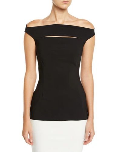 Shop Chiara Boni La Petite Robe Karen Slit-front Off-the-shoulder Top In Black