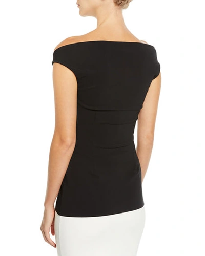 Shop Chiara Boni La Petite Robe Karen Slit-front Off-the-shoulder Top In Black