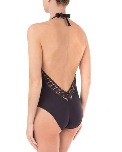 Shop Lise Charmel Ajourage Couture Plunging One-piece Swimsuit In Black