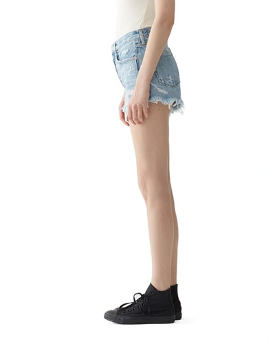 Shop Agolde Parker Vintage Frayed-hem Denim Shorts In Swapmeet