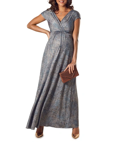Shop Tiffany Rose Maternity Francesca Short-sleeve Maxi Dress In Blue