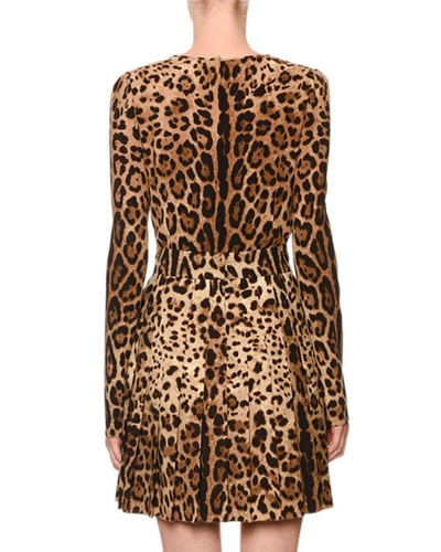 Shop Dolce & Gabbana Long-sleeve Animal-print Stretch Cady Blouse In Leopard