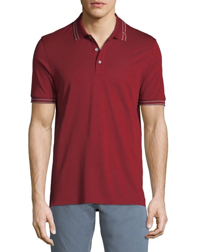 Shop Ferragamo Men's Tipped Cotton Polo Shirt In Red